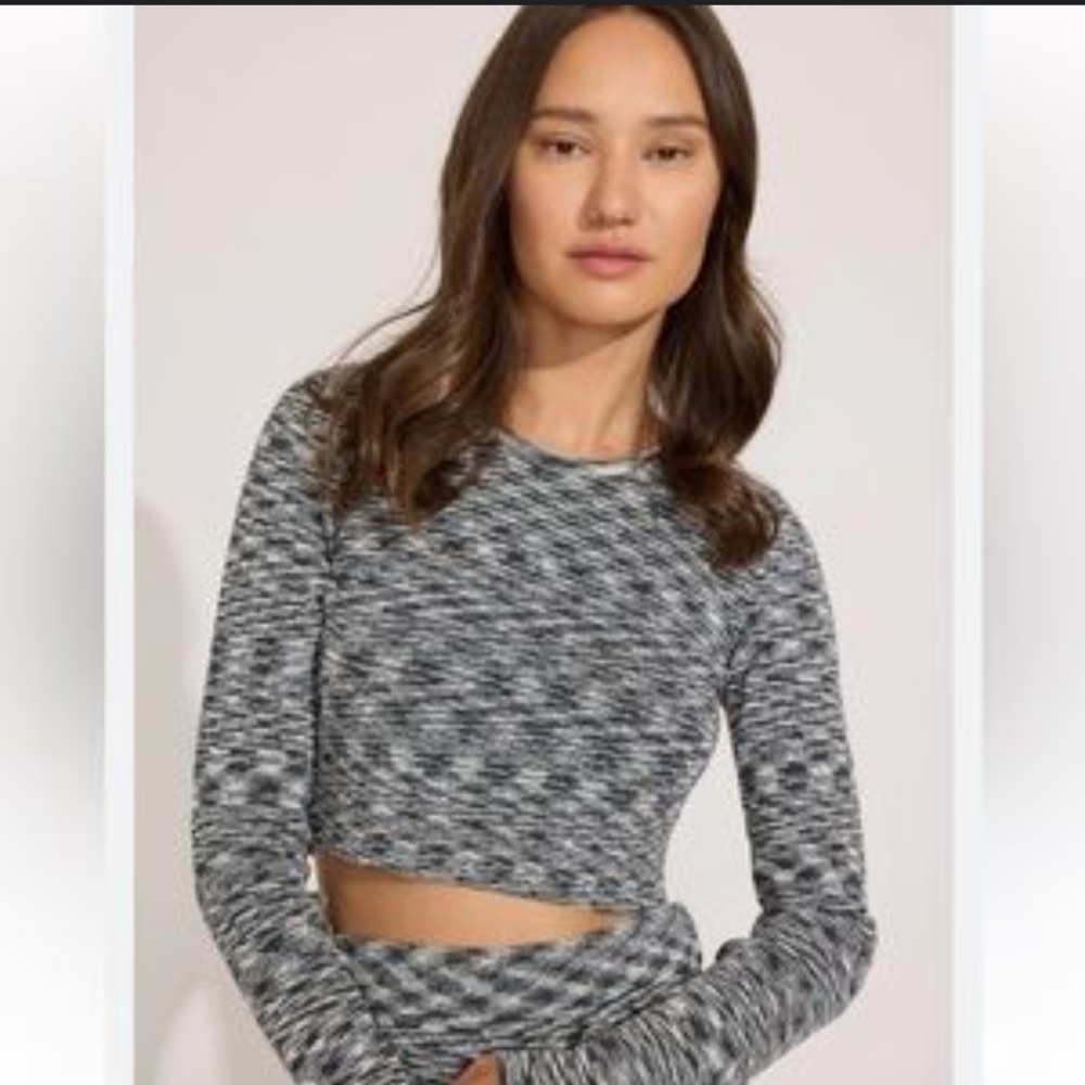 Club Monaco Compression Crop Space Dyed Spandex Stretch Half Sleeve Top S